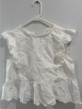 White Eyelet Ruffle Cotton Blouse